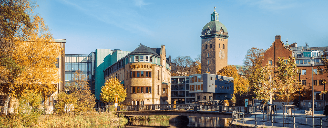 en vy över viskaholm, viskan, posttorget med carolikyrkan i bakgrunden